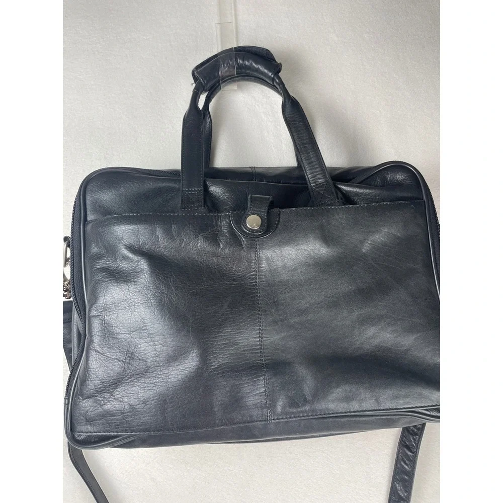 Winn International Black Genuine Napa Leather Briefcase Laptop Bag Attaché Case